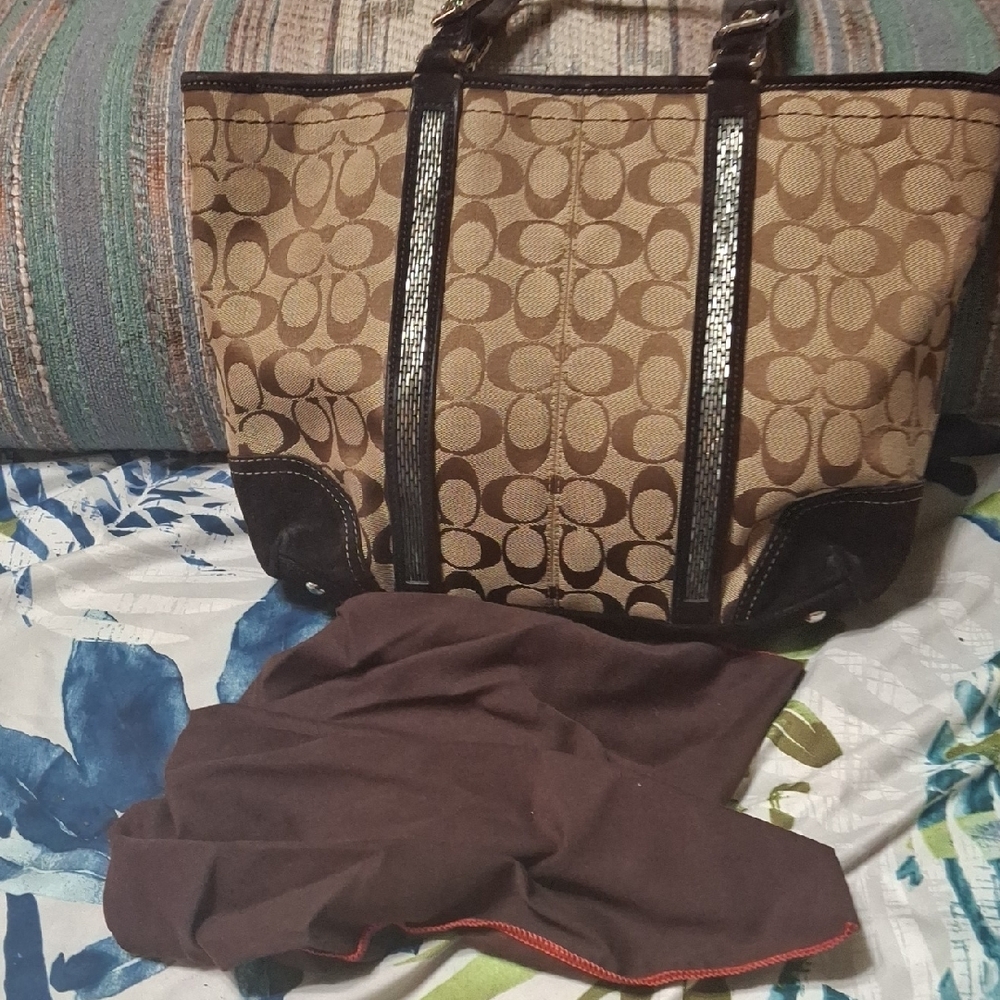 Coach Brown and Black Signature Tote - Picture 2 of 2